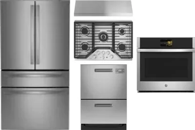5 Piece Package Includes Refrigerator, Cooktop, Wall Oven, Hood And Dishwasher